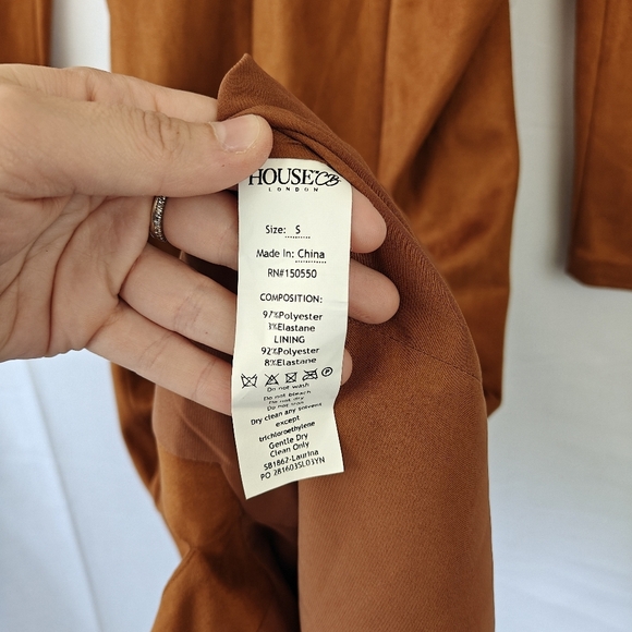 House Of CB London Brown Suede Midi Dress High Neck Cutout Slit Size Small - Picture 14 of 16